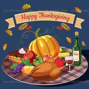 Thanksgiving Day concept, cartoon style - vector clipart / vector image