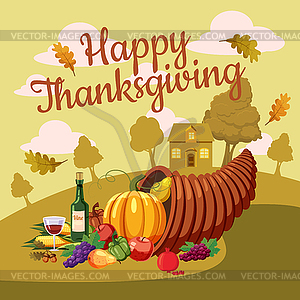 Thanksgiving Day concept, cartoon style - vector image