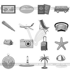 Beach holiday icons set, gray monochrome style - white & black vector clipart