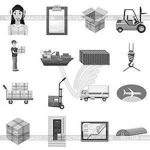 Logistic icons set, gray monochrome style - vector clip art