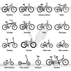 Bicycle types icons set, simple style - vector clipart