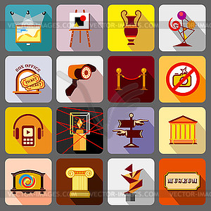 Museum icons set, flat style - vector clip art