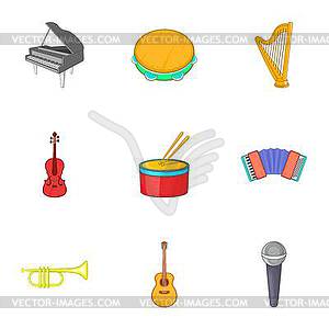 Musical tools icons set, cartoon style - color vector clipart