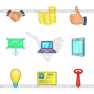 Business icons set, cartoon style - vector clip art