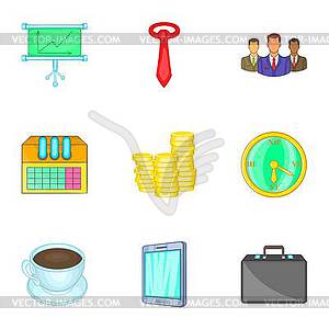 Набор иконок фирмы, мультяшном стиле - векторное изображение клипарта