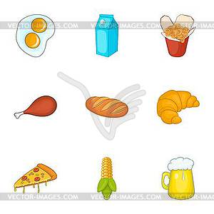 Unhealthy food icons set, cartoon style - vector clipart