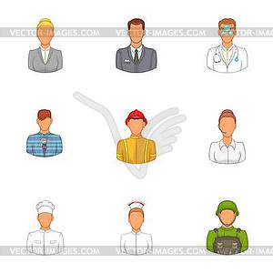 Profession icons set, cartoon style - vector clipart