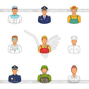 Occupation icons set, cartoon style - vector clip art