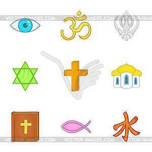 Spirituality icons set, cartoon style - vector image