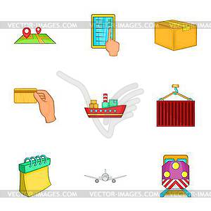 Transportation icons set, cartoon style - vector clip art