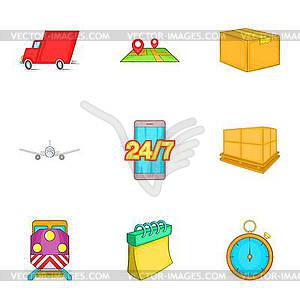 Delivery icons set, cartoon style - vector image