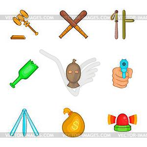 Crime icons set, cartoon style - vector clipart