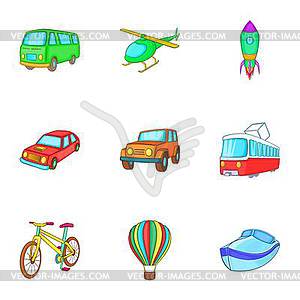 Types of transport icons set, cartoon style - vector clipart / vector image