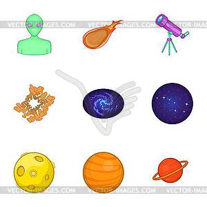 Galaxy icons set, cartoon style - color vector clipart