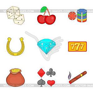 Casino game icons set, cartoon style - vector clipart