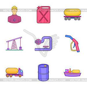 Oil production icons set, cartoon style - vector clip art