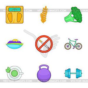 Healthy lifestyle icons set, cartoon style - vector clipart