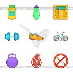 Sport icons set, cartoon style - vector clipart