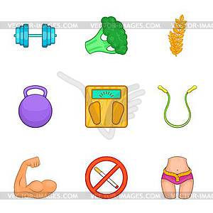 Correct way of life icons set, cartoon style - vector clip art