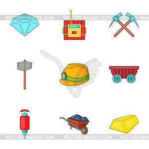 Mining activities icons set, cartoon style - color vector clipart