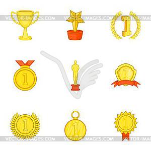 Competition icons set, cartoon style - vector clip art