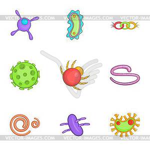 Набор иконок бактерий, мультяшном стиле - стоковый клипарт
