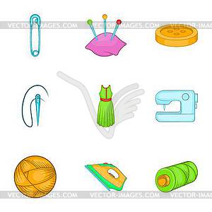 Sewing supplies icons set, cartoon style - vector clip art