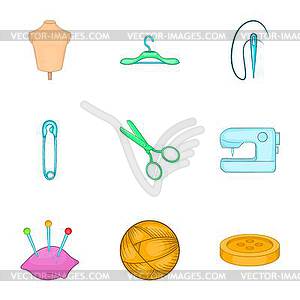 Accessories for sewing workshop icons set - vector clipart