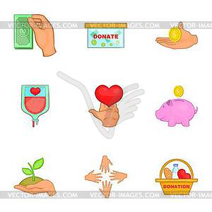 Patronage icons set, cartoon style - color vector clipart