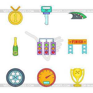 Race and awarding icons set, cartoon style - vector clipart