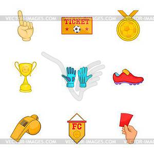 Football icons set, cartoon style - royalty-free vector clipart