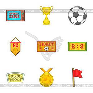 Soccer icons set, cartoon style - vector image