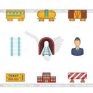 Iron way road icons set, cartoon style - vector clip art