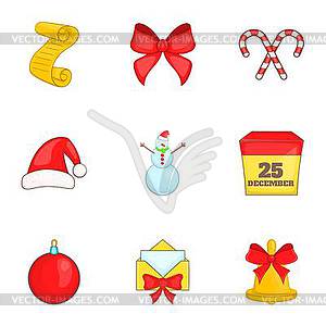 Christmas icons set, cartoon style - vector clip art