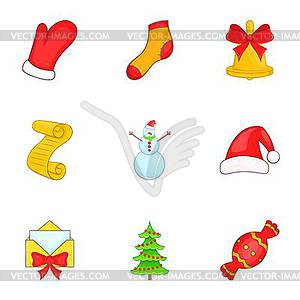 Holiday icons set, cartoon style - vector image