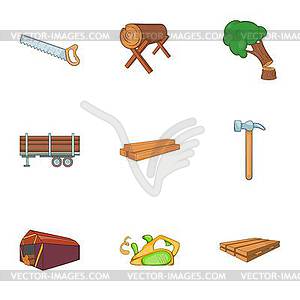 Firewood icons set, cartoon style - vector clipart / vector image