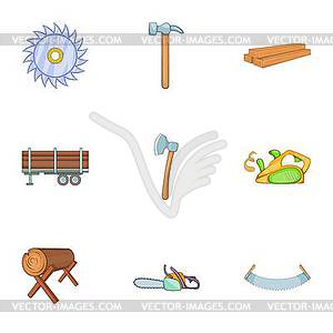 Sawing woods icons set, cartoon style - vector image