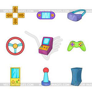 Video games icons set, cartoon style - color vector clipart