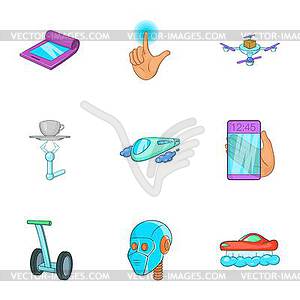 New feature icons set, cartoon style - vector clip art