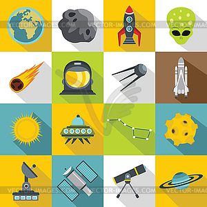 Space icons set, flat style - vector image