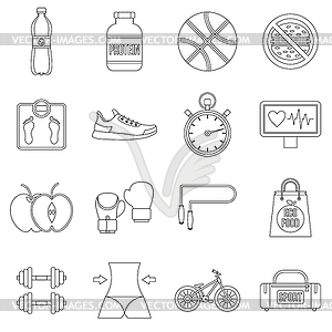 Healthy life icons set, outline style - vector clipart