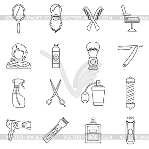 Hairdressing icons set, outline style - vector clipart