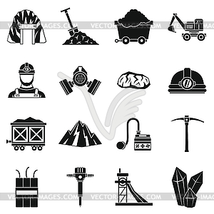 Miner icons set, simple style - vector clipart