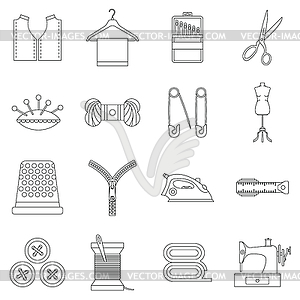 Sewing icons set, outline style - vector clip art