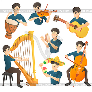 Musician concept set, cartoon style - vector clipart