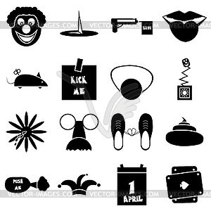 April fools day icons set, simple style - vector clipart