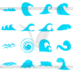 Waves icons set, flat style - vector image