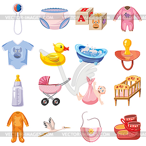 Набор иконок для новорожденных, мультяшном стиле - графика в векторном формате