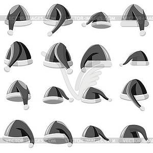 Santa hat icons set, gray monochrome style - vector clip art