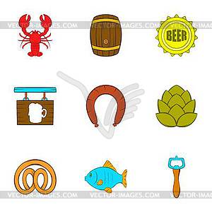 Beer icons set, cartoon style - vector clipart